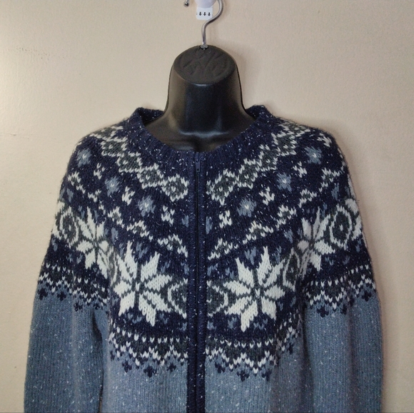 Eddie Bauer Fair Isle Wool Blend Cardigan Sweater Button Down Size M - Picture 3 of 14